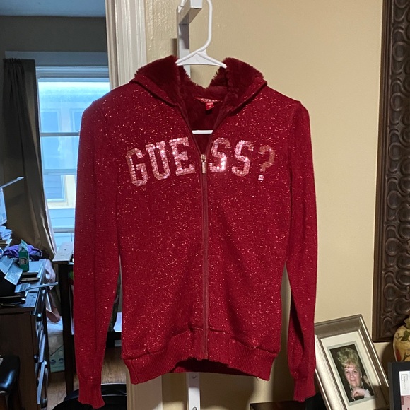 Kids Guess Red Glitter Zip-Up Hoodie - Picture 1 of 4